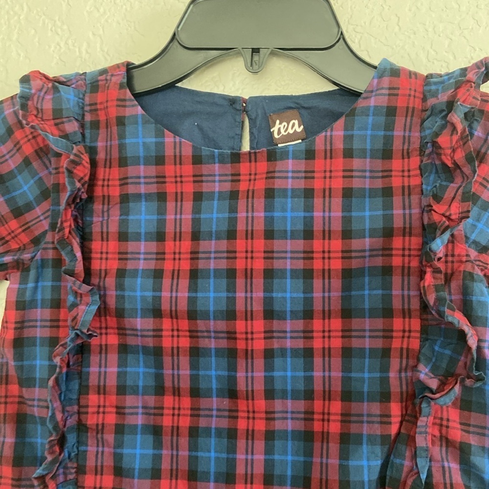 Tea Collection Blue Plaid Ruffle Hem Dress. Size 6 - Picture 3 of 9